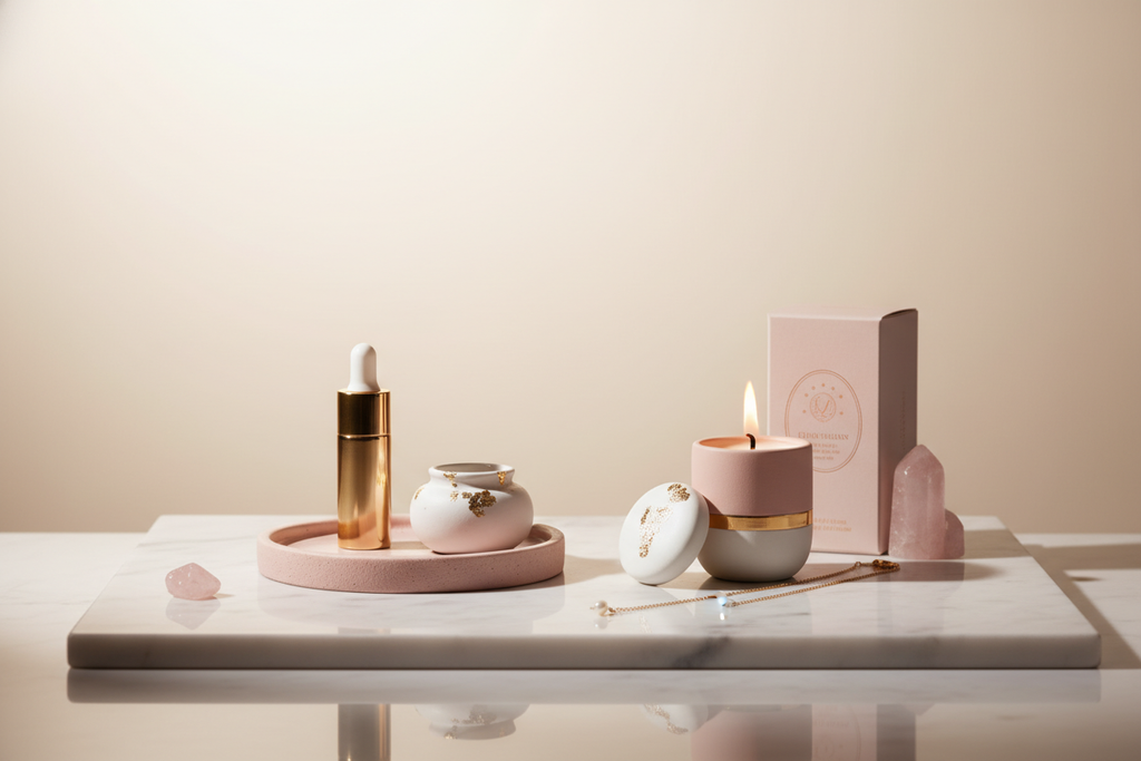 Luxury minimalist product with gold lighting